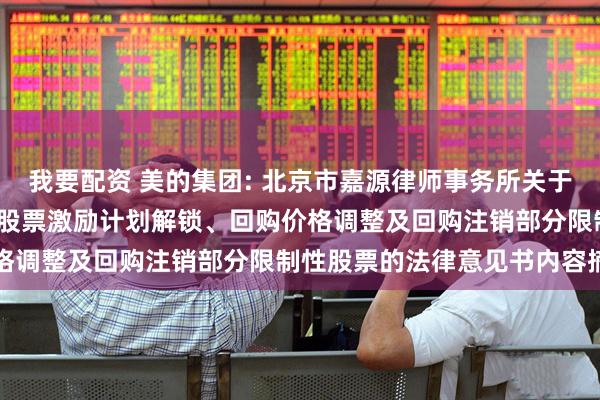 我要配资 美的集团: 北京市嘉源律师事务所关于美的集团2021年限制性股票激励计划解锁、回购价格调整及回购注销部分限制性股票的法律意见书内容摘要